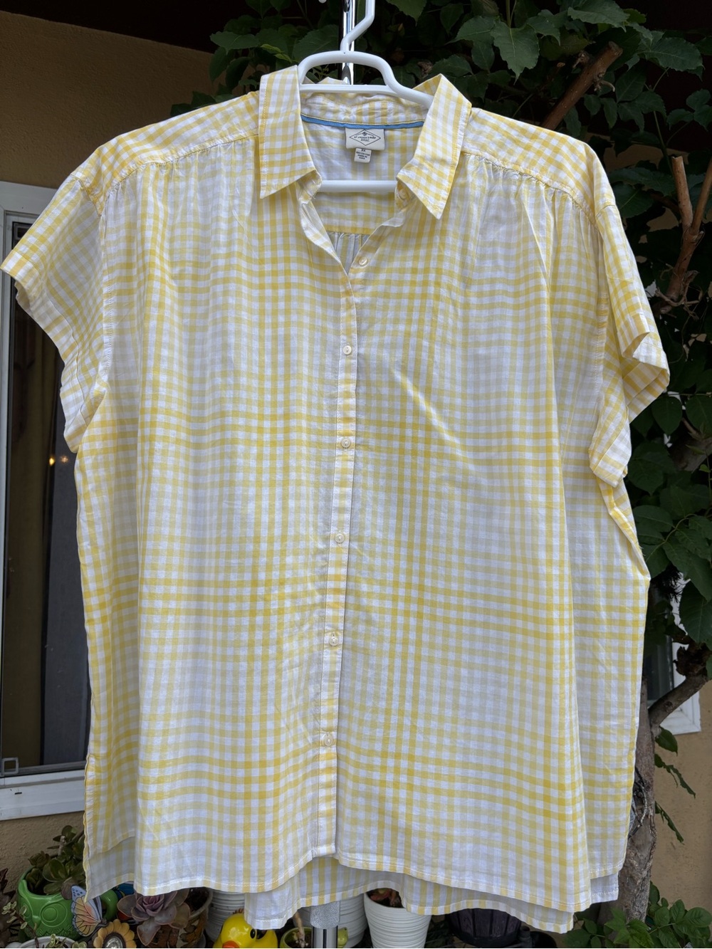 Checkered Yellow White Classic Camp Shirt Plus Size 3X